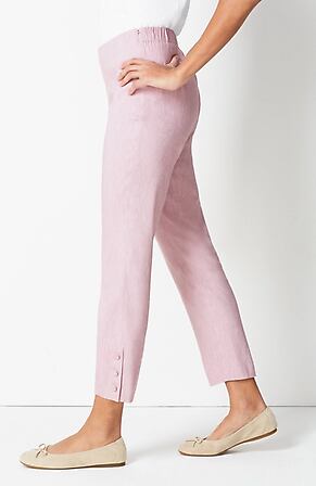 Side Image for Linen-Stretch Button-Hem Ankle Pants