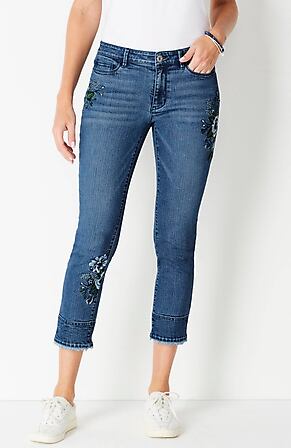 Side Image for Authentic Fit Fringed-Hem Cropped Jeans