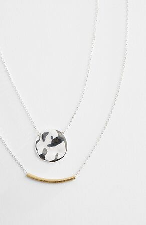Side Image for Sterling Silver Coin & Bar Double-Drop Necklace