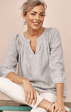 Shop our Embroidered Smocked-Neck Top