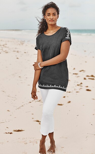 Shop our Pure Jill embroidered dolman tunic