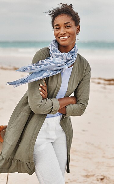 Shop our Pure Jill garment-dyed linen ruffled-hem jacket