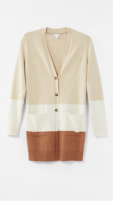 Shop our color-block button-front cardi