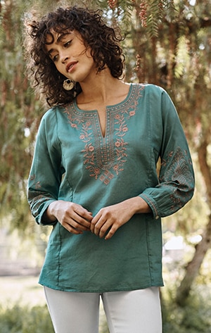 shop our Embroidered Soft Cotton Twill Top