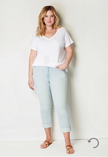 High-rise denim cuffed crops - size 14 front view