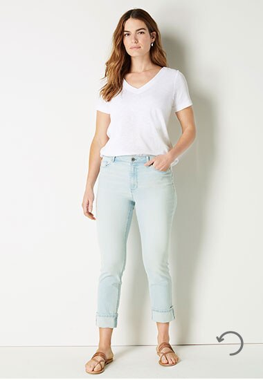 High-rise denim cuffed crops - size 8 front view