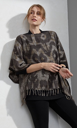 Shop our Pure Jill affinity crossover-V-neck tunic, Pure Jill knit jeggings, Pure Jill ikat fringed poncho and Pure Jill luxe mixed elements stretch bracelet