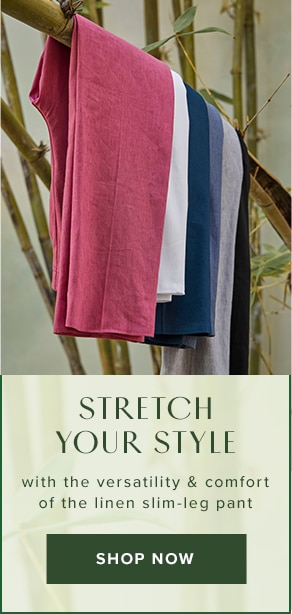 Our Linen Stretch Angled Pocket slim-leg Pant. Shop now.