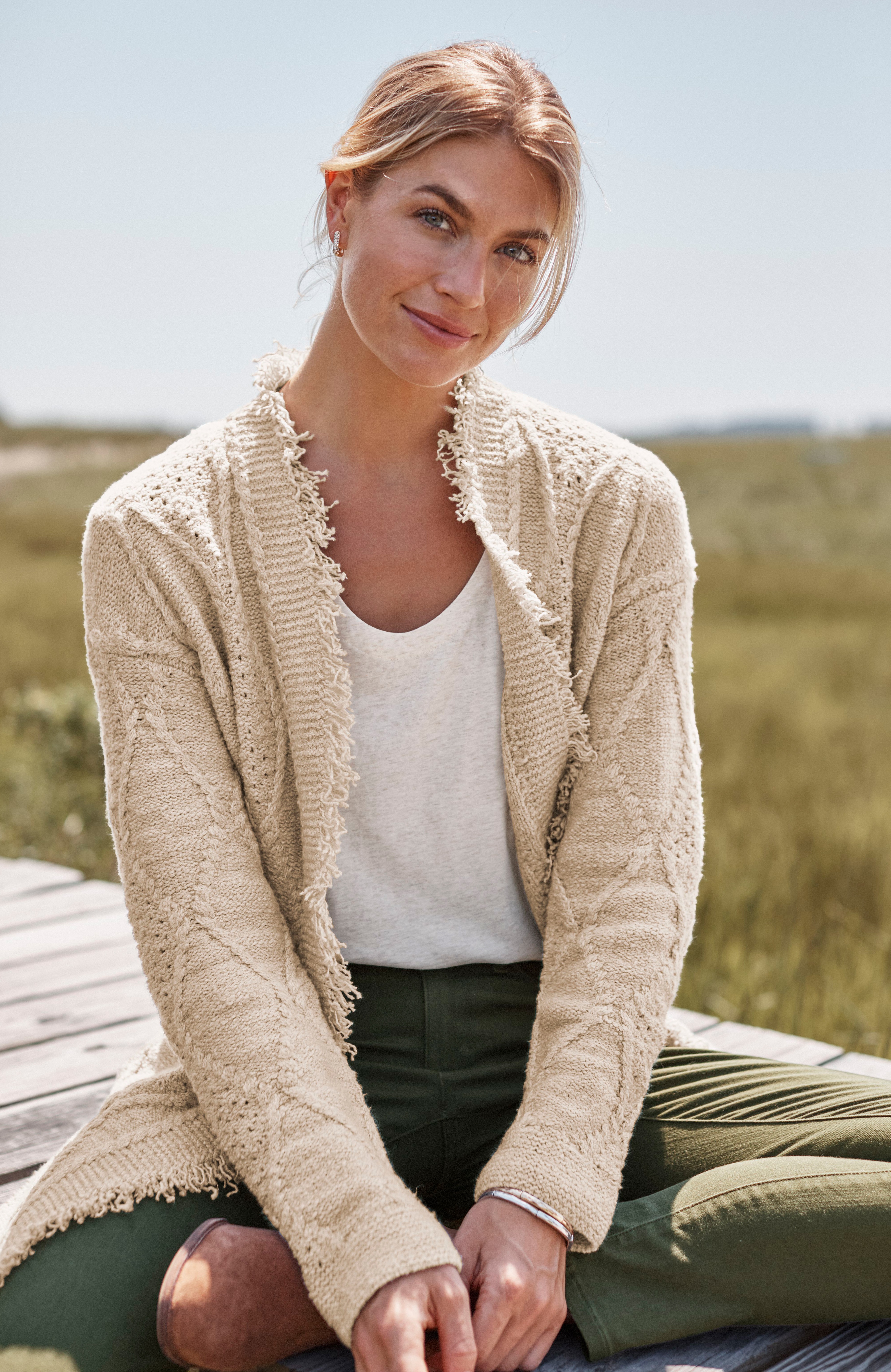 Shop our mixed-cable long cardigan