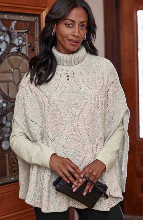 Shop our Cotton-blend cable poncho