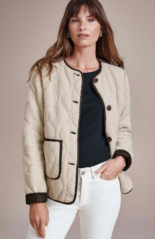 Shop our quilted faux-sherpa jacket