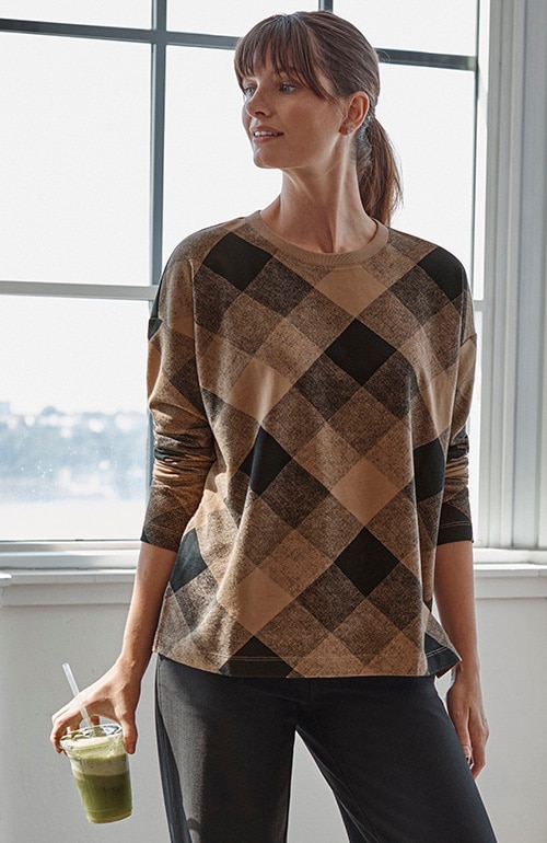 Shop our fit french terry plaid sweatshirt