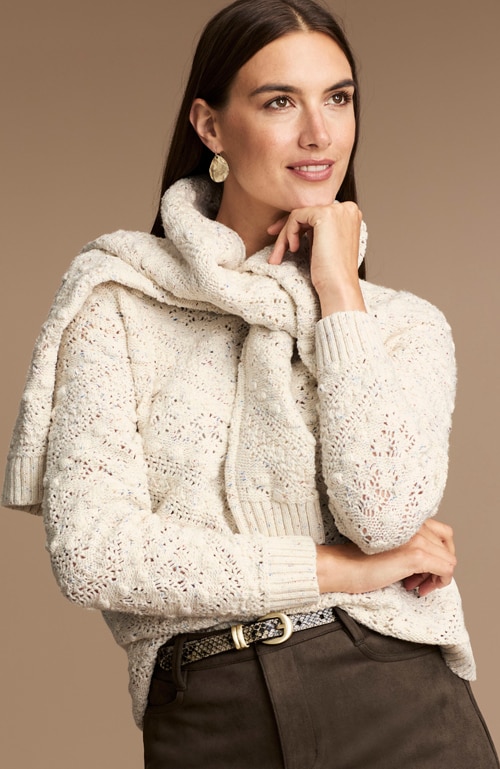 Shop our popcorn-stitched sweater