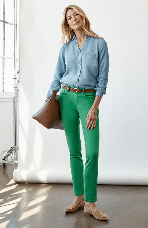 Shop our authentic fit slim-leg jeans