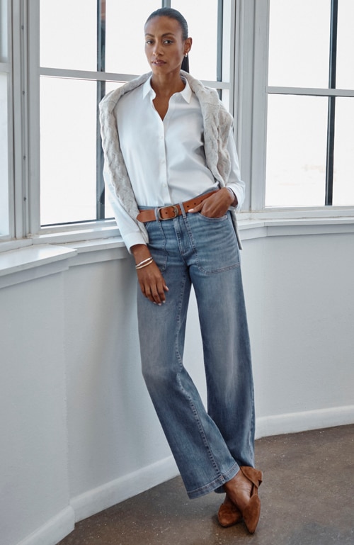 Shop our high-rise wide-leg jeans
