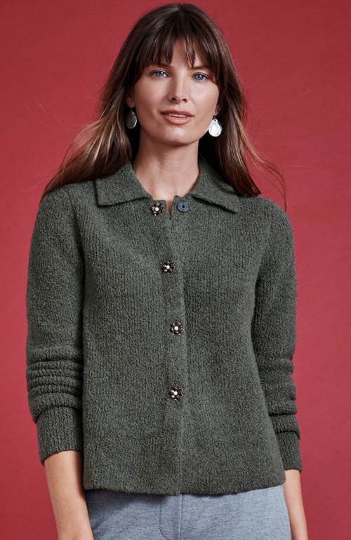 Shop our collared bouclé cardi