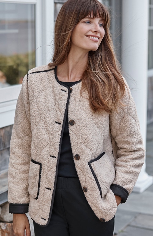 Shop our quilted faux-sherpa jacket