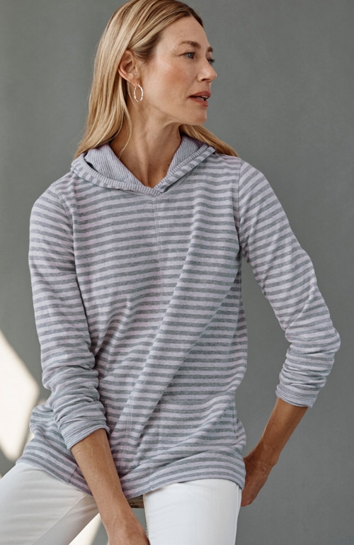 Shop our striped double-knit hoodie