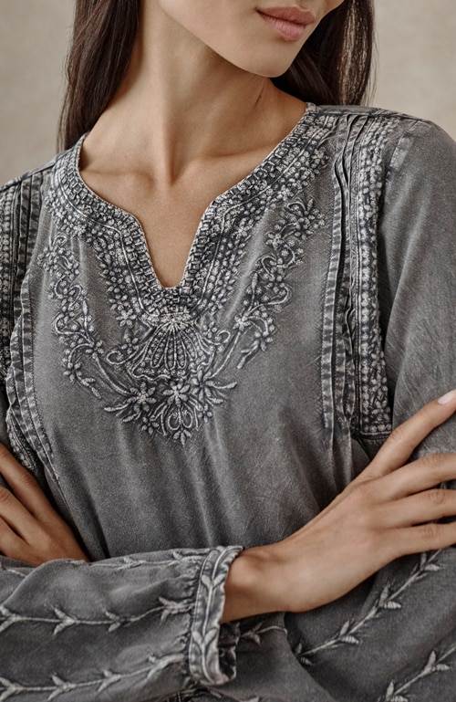 Shop our pure jill washed embroidered top