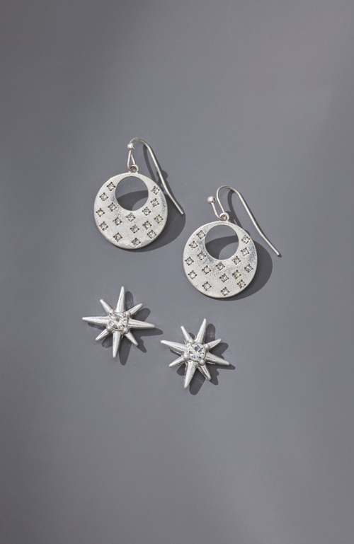 Shop our twinkling silvertone earring set