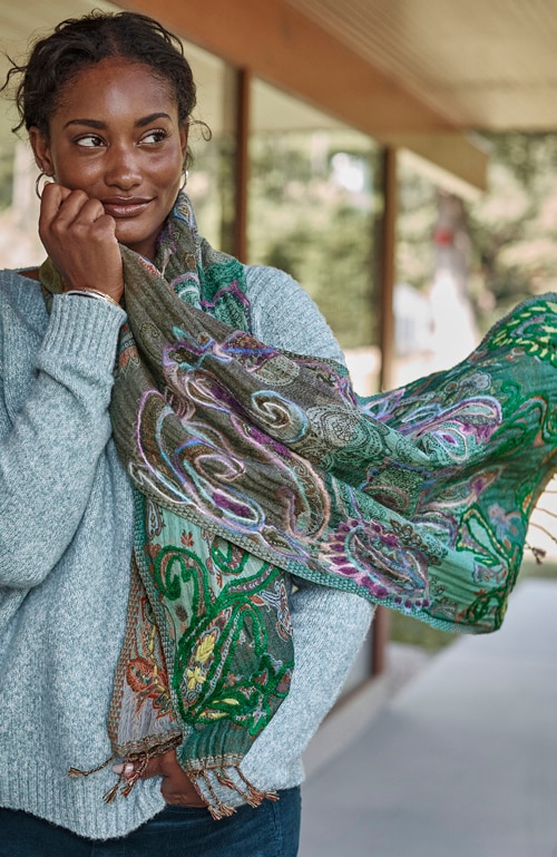 Shop our compassion fund paisley jacquard scarf