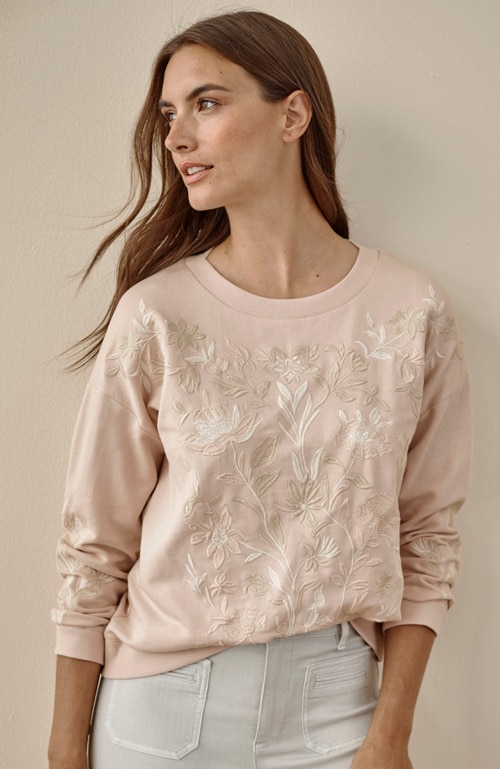 Shop our intricately embroidered sweatshirt