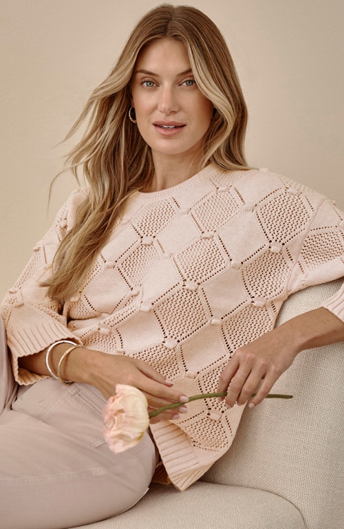 Shop our diamond-patterned textured sweater