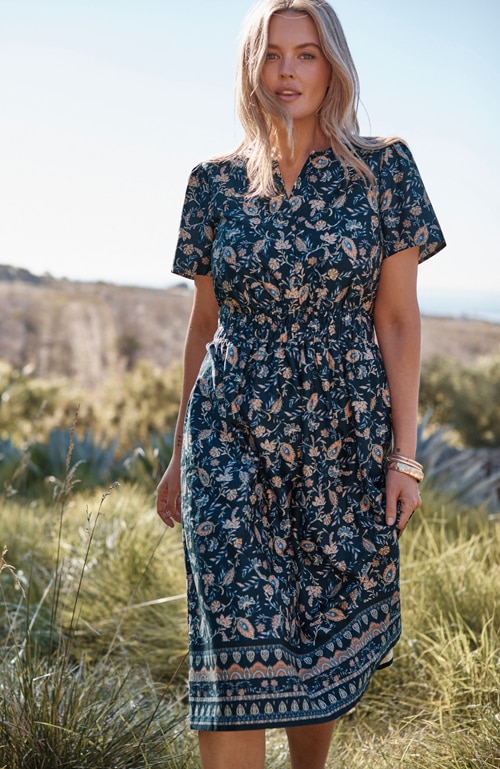 Shop our flutter-sleeve midi dress