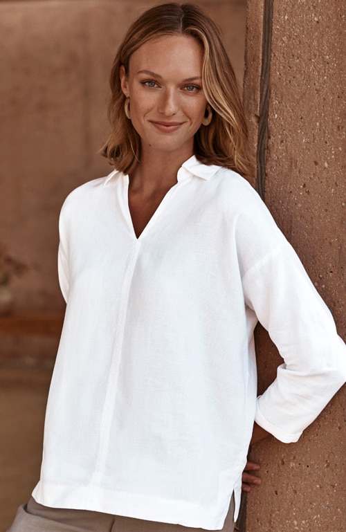 Shop our pure jill linen-blend popover shirt