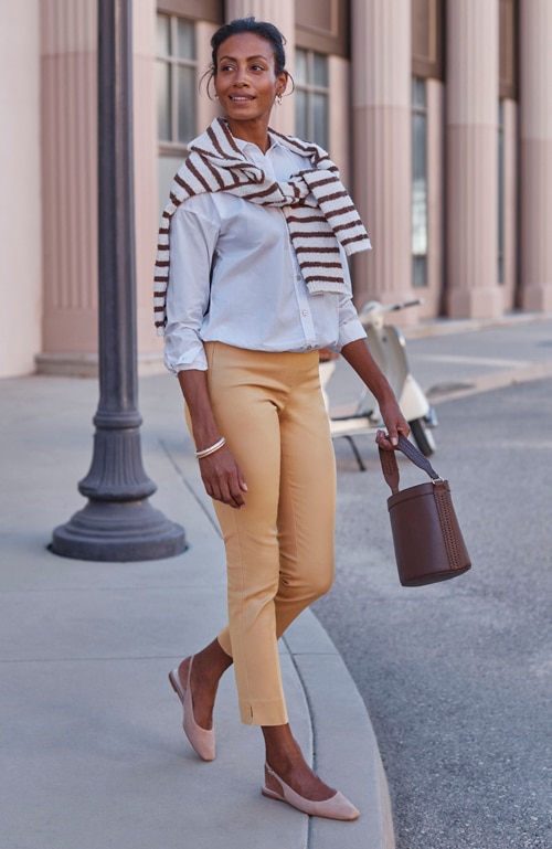 Shop our versatile cotton-stretch slim-leg pants