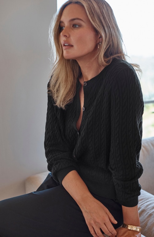 Shop our cabled button-front cardi