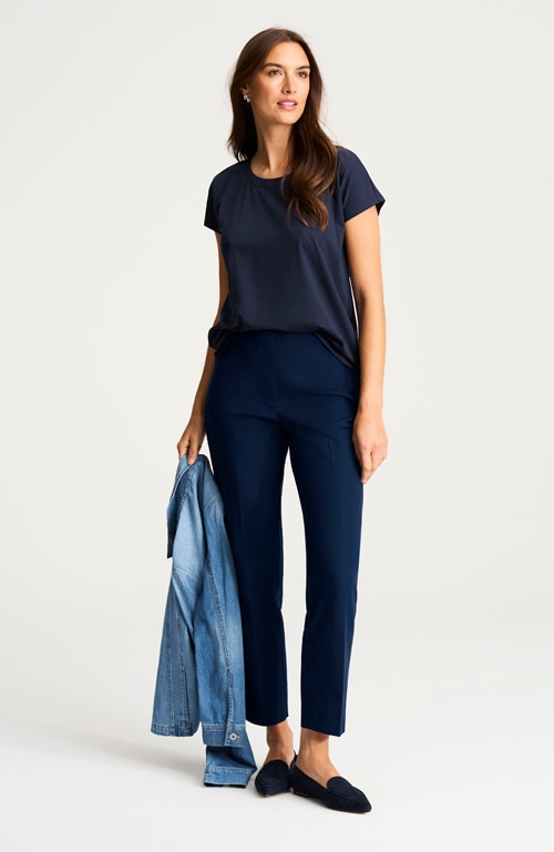 Shop our versatile cotton-stretch slim-leg pants