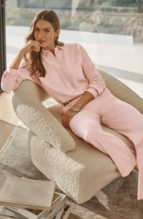 Shop easy linen button-front shirt