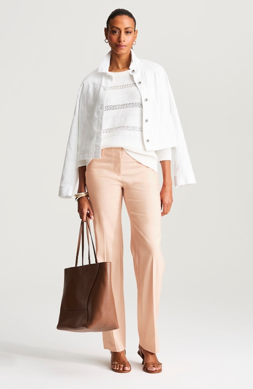 Shop our linen-stretch straight-leg pants