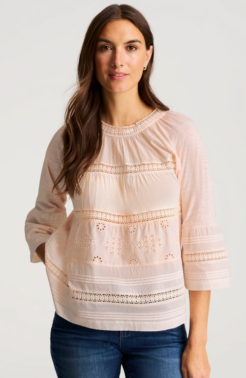 Shop our eyelet mixed-media top