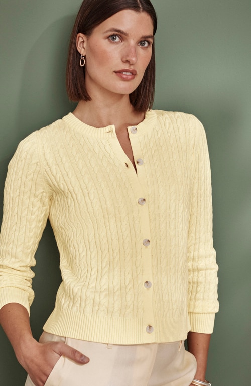 Shop our cabled button-front cardi