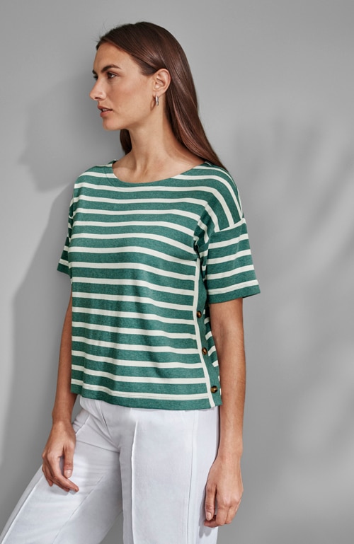 Shop our mixed-stripes boat-neck top