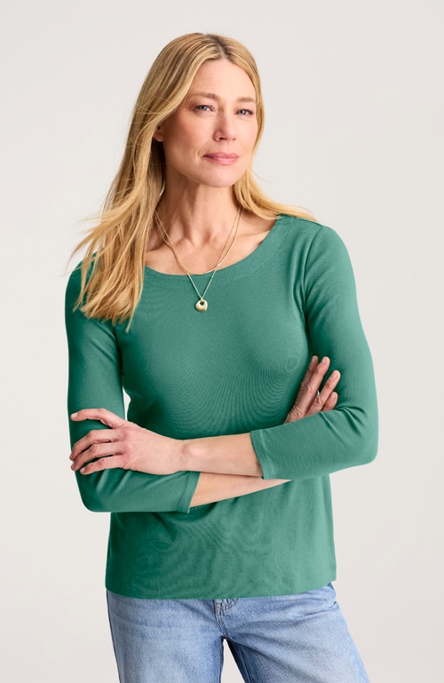 Shop our pima 3/4-sleeve scoop-neck tee
