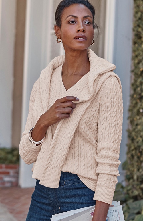 Shop our cabled v-neck pullover