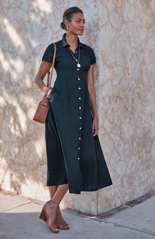 Shop our linen maxi shirtdress