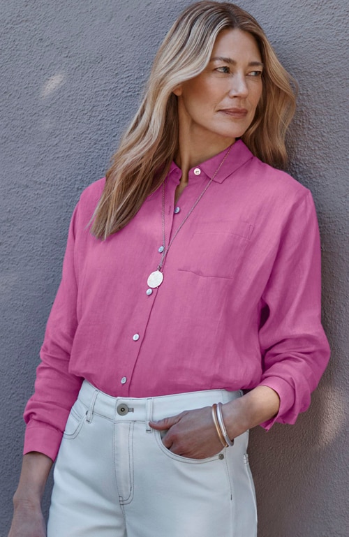 Shop our easy linen button-front shirt