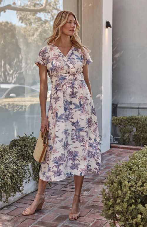 Shop our printed linen midi dress