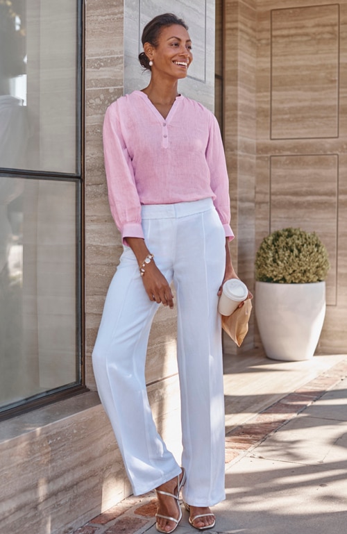 Shop our linen-blend wide-leg pants