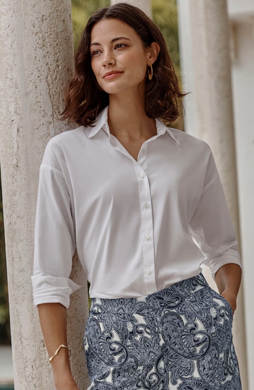 Shop our easy button-front shirt