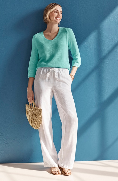 Shop our linen drawstring wide-leg pants