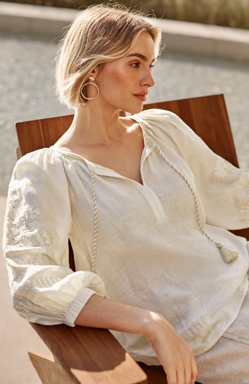 Shop our pure jill linen embroidered popover