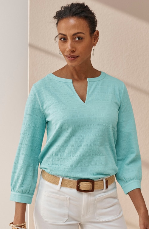 Shop our crinkle-textured a-line top