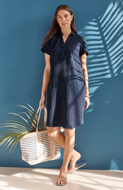 Shop our cotton-gauze popover dress