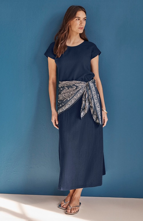 Shop our seersucker maxi skirt