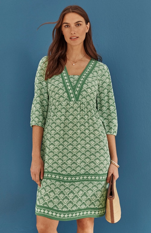 Shop our border-printed flounced-hem dress